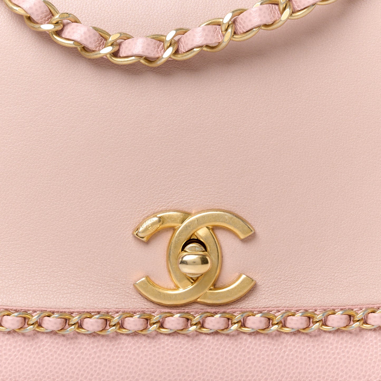 Lambskin Caviar Lovely Chains Flap Shoulder Bag Pink