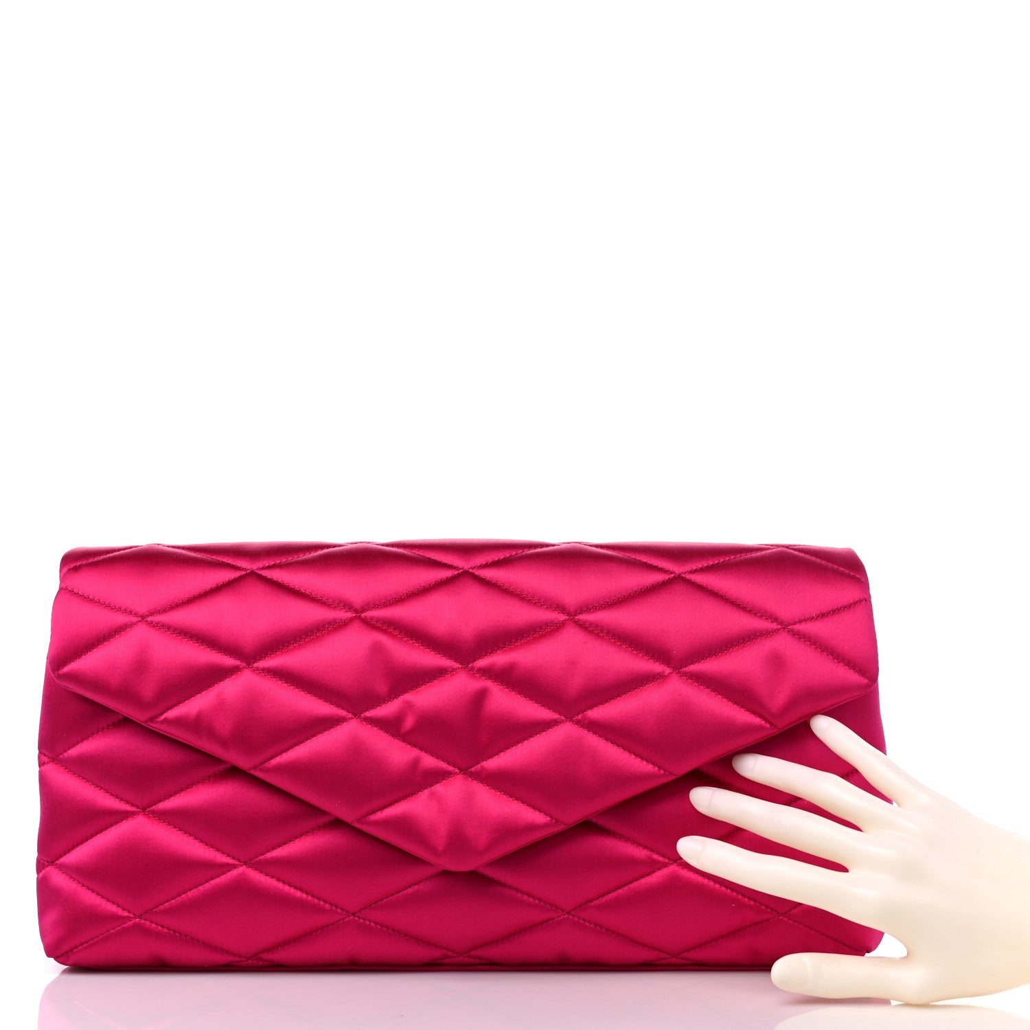 Saint Laurent Satin Quilted Sade Puffer Envelope Clutch Bubblegum 2 of 9