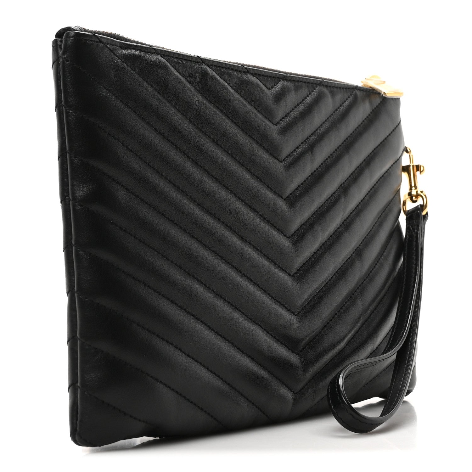 Saint Laurent Calfskin Matelasse Chevron Monogram A5 Wristlet Black 3 of 10