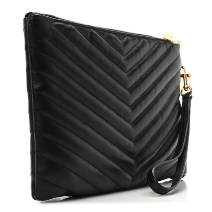 Saint Laurent Calfskin Matelasse Chevron Monogram A5 Wristlet Black 3 of 10