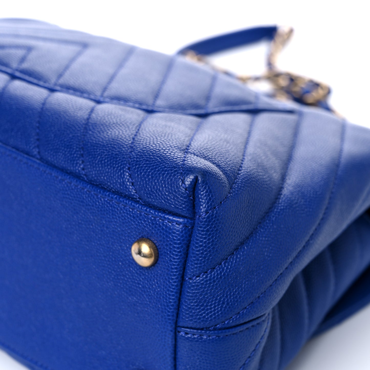 Caviar Chevron Quilted Small Coco Handle Flap Blue