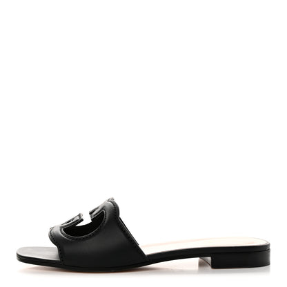 Gucci Cosmos Softy Calfskin Interlocking G Cut Out Slide Sandals 36.5 Black 1 of 8