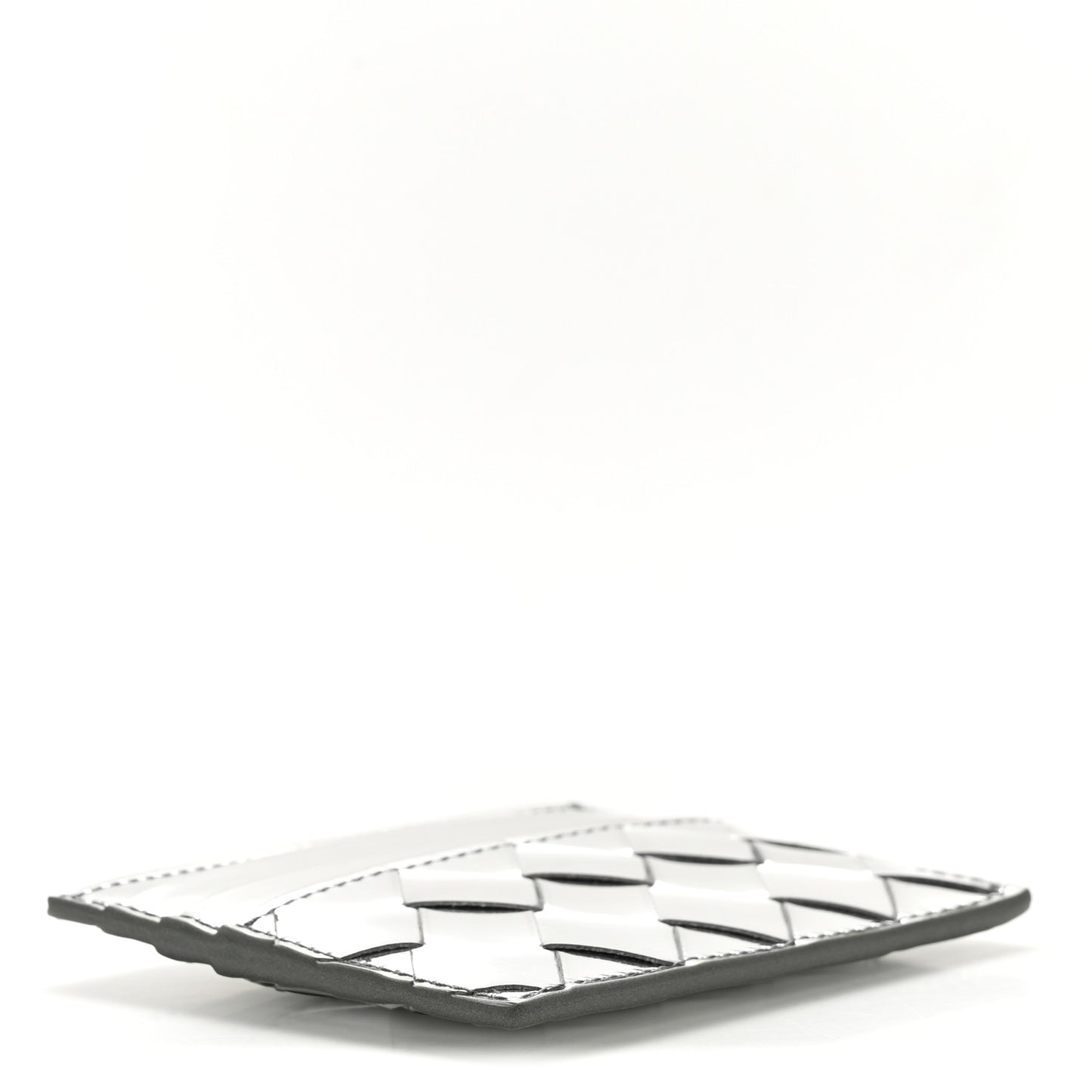 Mirror Laminated Nappa Intrecciato Card Holder Silver