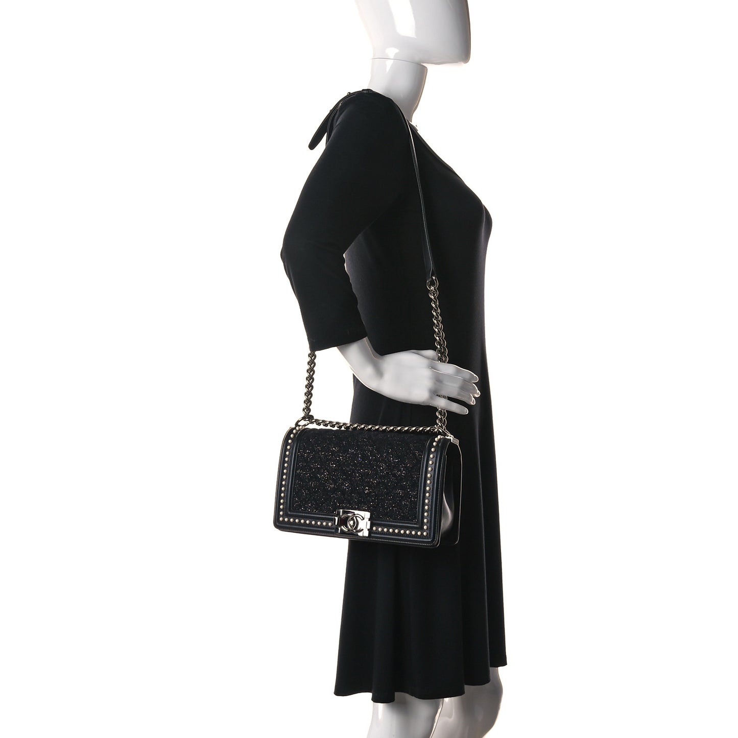 Calfskin Pearl Tweed Medium Boy Flap Black