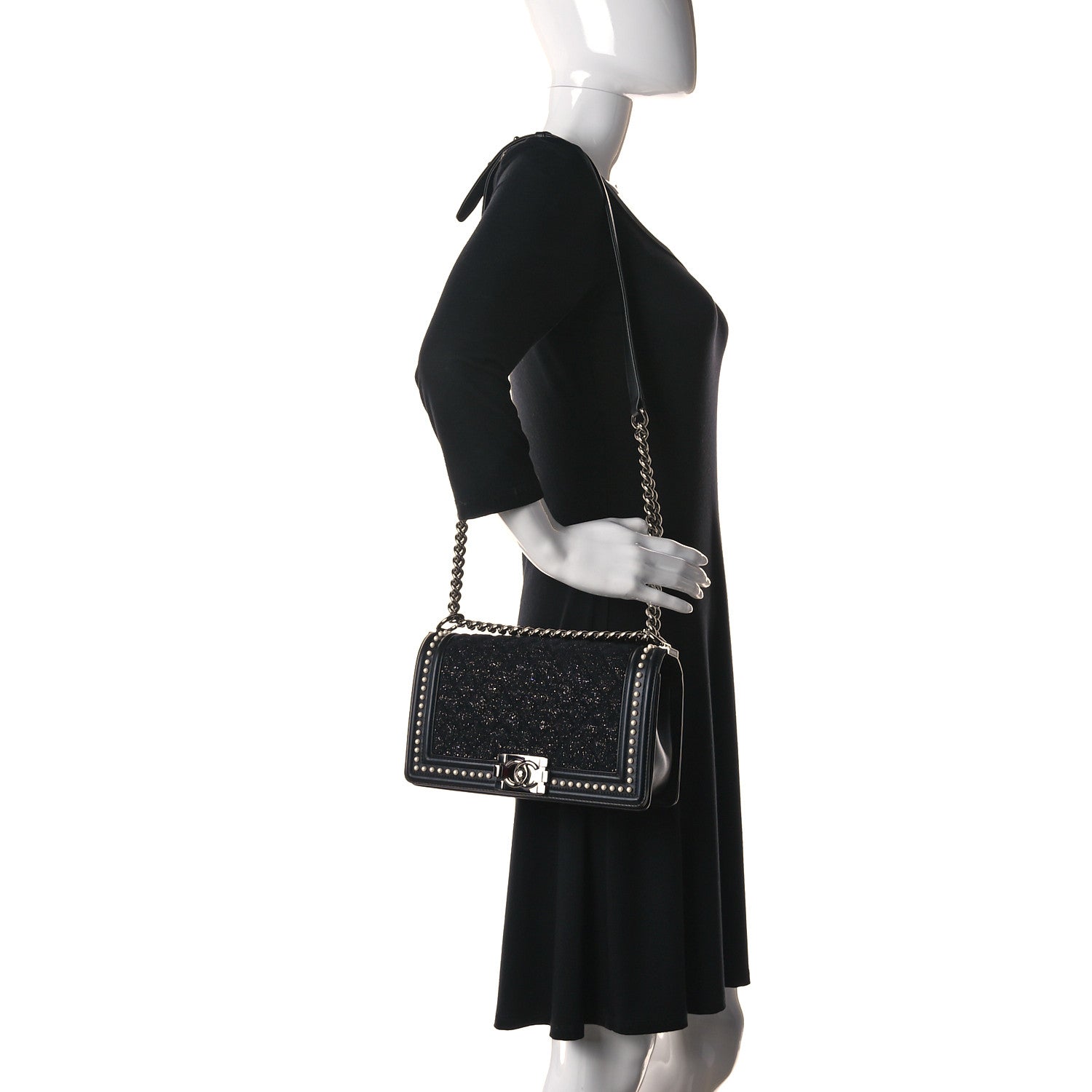 Chanel Calfskin Pearl Tweed Medium Boy Flap Black 2 of 12