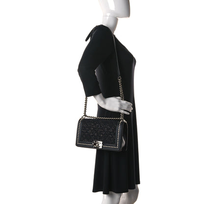 Chanel Calfskin Pearl Tweed Medium Boy Flap Black 2 of 12