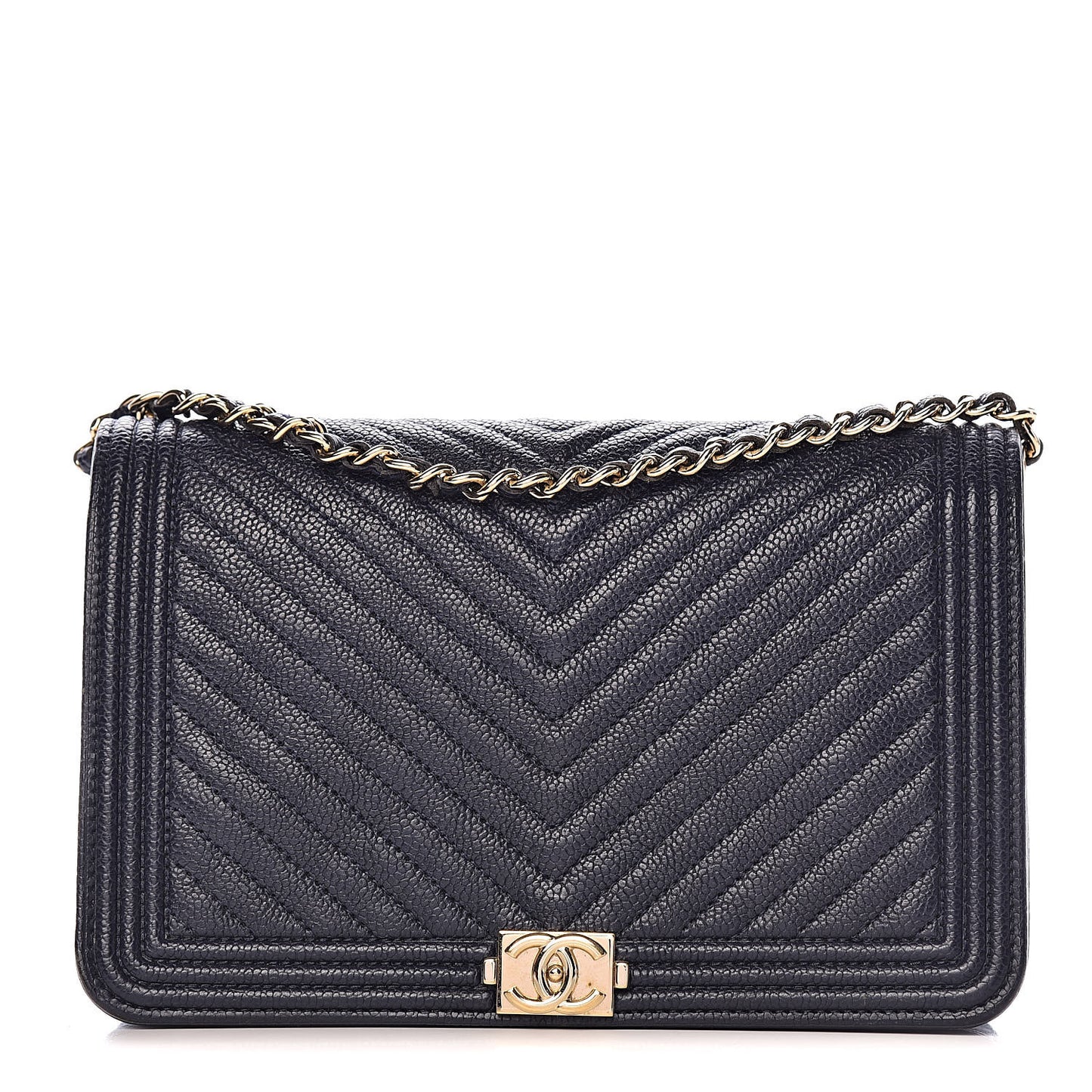 Caviar Chevron Quilted Boy Wallet On Chain WOC Blue