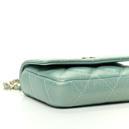 Chanel Iridescent Caviar Quilted Pearl On Top Coin Purse With Chain Light Green 10 of 13
