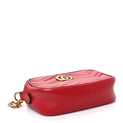 Gucci Calfskin Matelasse Mini GG Marmont Chain Shoulder Bag Hibiscus Red 5 of 9