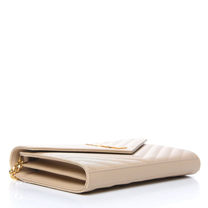 Saint Laurent Grain De Poudre Matelasse Chevron Monogram Chain Wallet Nude Powder 4 of 8