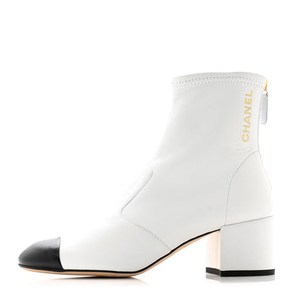 Chanel Lambskin Logo Ankle Boots 37.5 White 1 of 12