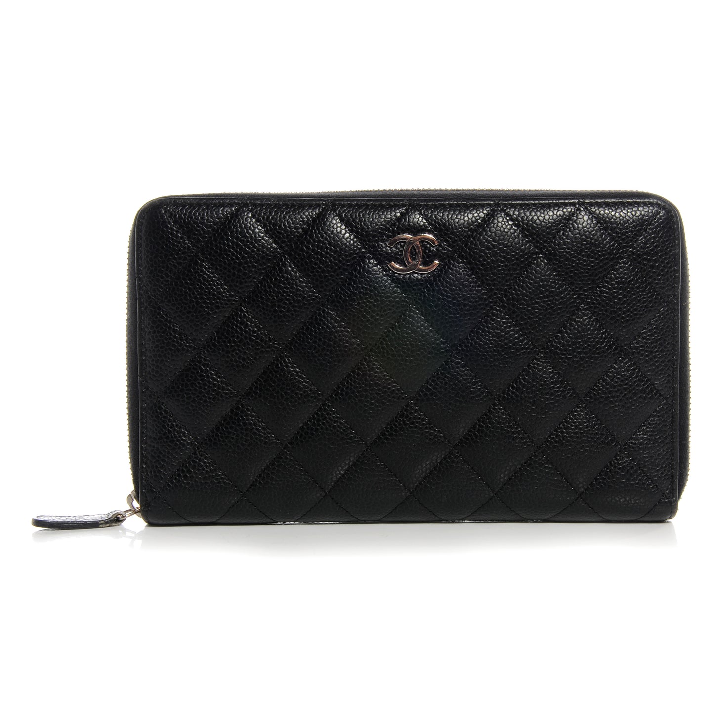 Caviar Quilted Large Zip Around Wallet Black