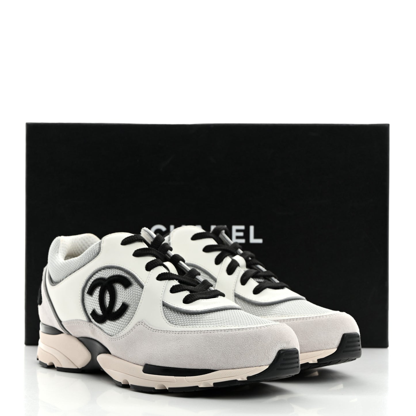 Mesh Suede Calfskin Mens CC Sneakers 44 White Silver Light Grey