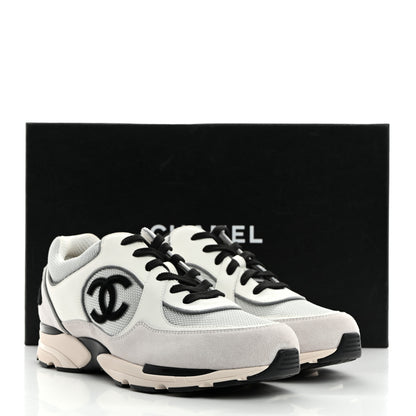 Chanel Mesh Suede Calfskin Mens CC Sneakers 44 White Silver Light Grey 9 of 9
