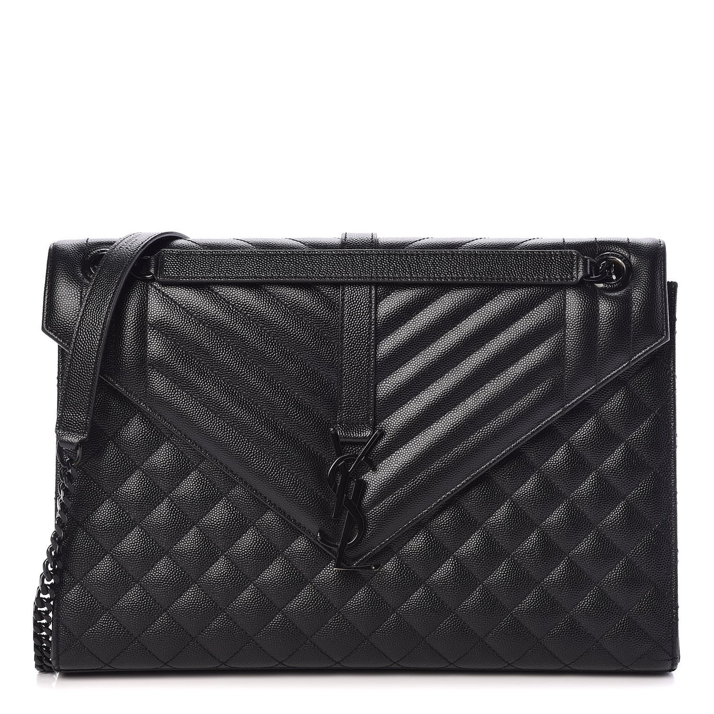 Grain De Poudre Textured Mixed Matelasse Large Triquilt Monogram Monochrome Satchel Black
