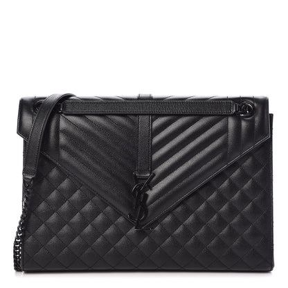 Saint Laurent Grain De Poudre Textured Mixed Matelasse Large Triquilt Monogram Monochrome Satchel Black 1 of 9