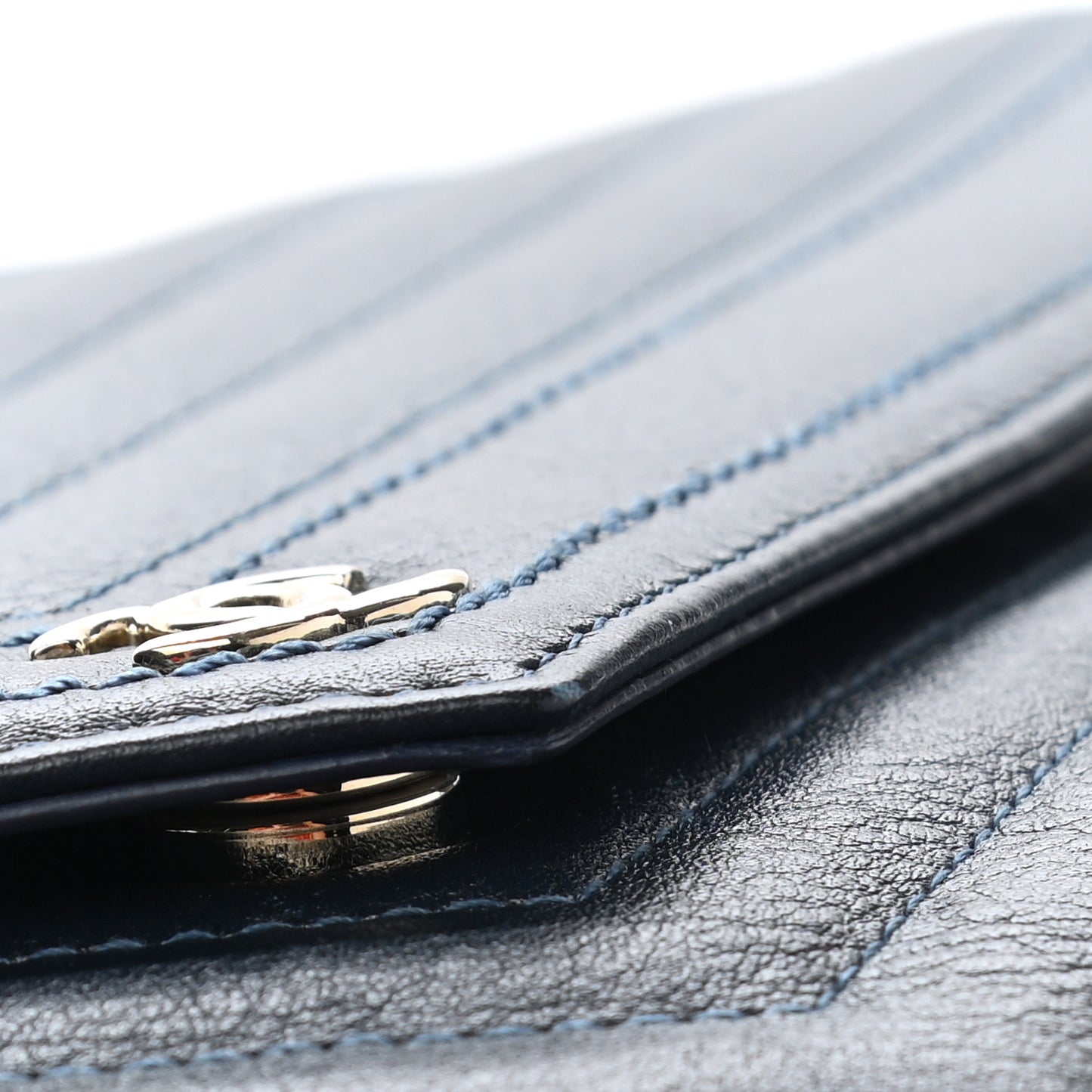 Calfskin Chevron Quilted Small Statement Envelope Clutch Navy