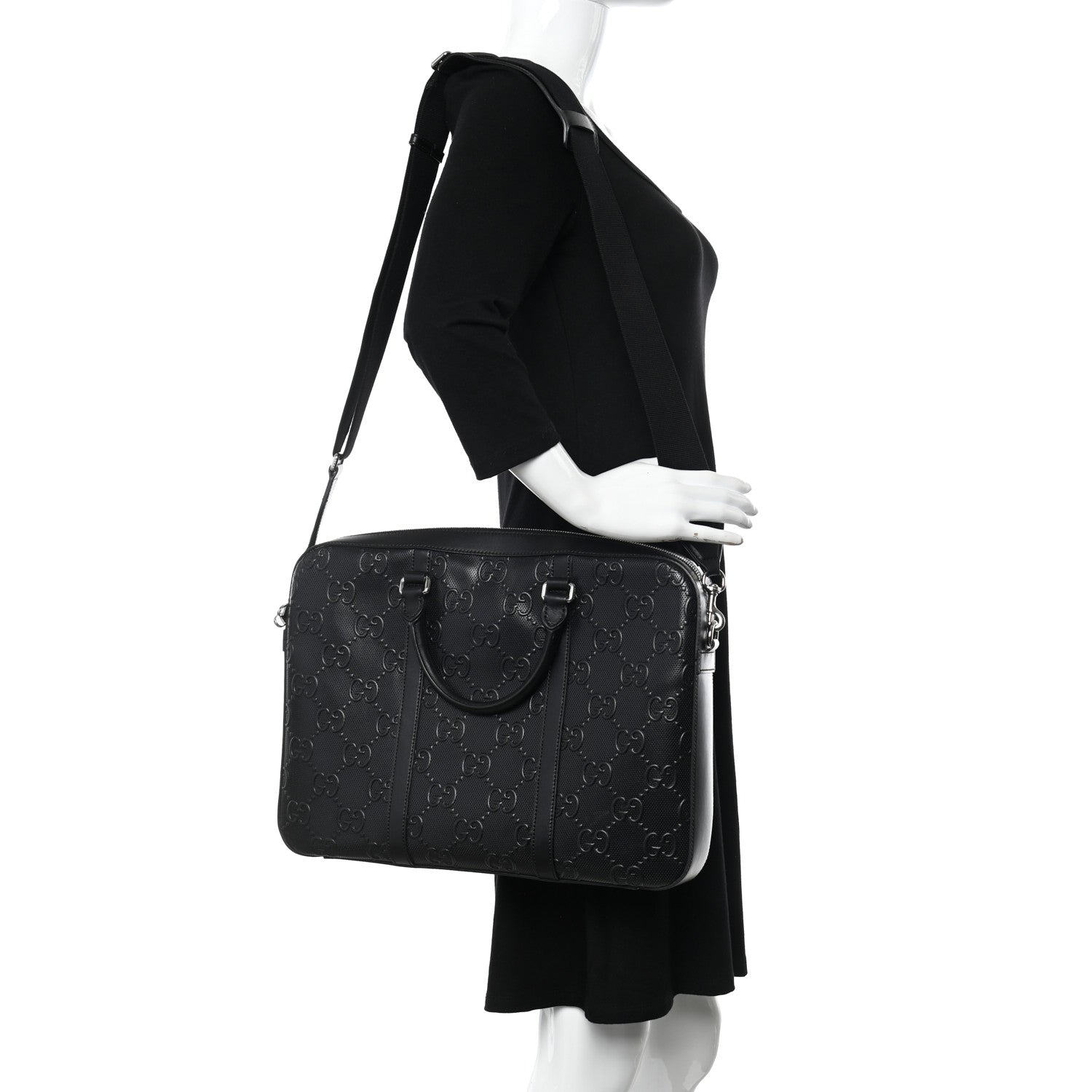 Gucci Calfskin GG Tennis Embossed Briefcase Black 2 of 13