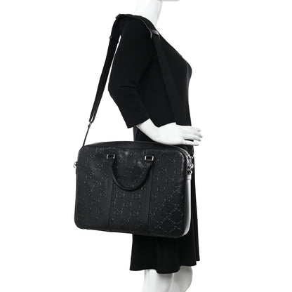 Gucci Calfskin GG Tennis Embossed Briefcase Black 2 of 13