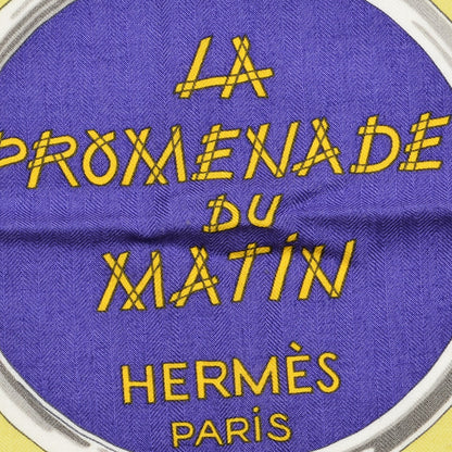 Hermes Cashmere Silk La Promenade Du Matin Shawl 140 Lavande Ciel Jaune 3 of 6
