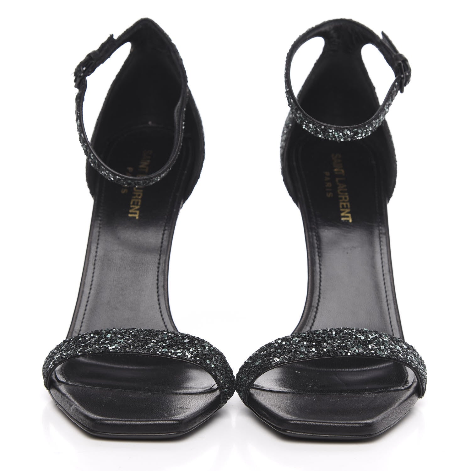 Saint Laurent Glitter Amber 105 Ankle Strap Sandals 39.5 Black 2 of 8