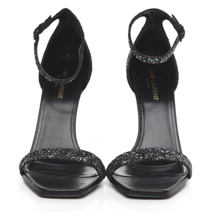 Saint Laurent Glitter Amber 105 Ankle Strap Sandals 39.5 Black 2 of 8