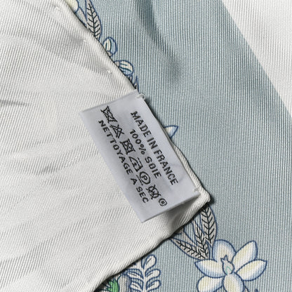 Hermes Silk Brides De Gala En Fleurs Scarf 90 White Bleu Glacier Vert 3 of 5