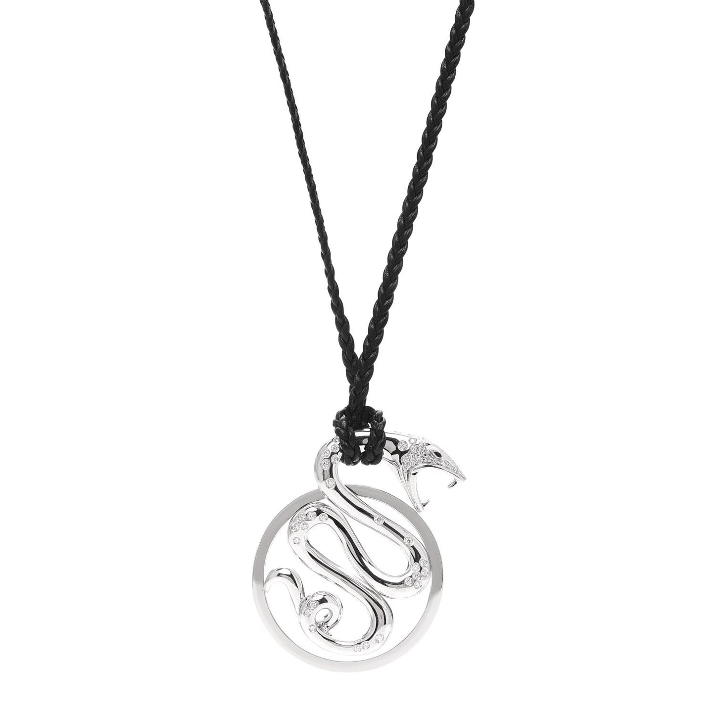 18K White Gold Diamond Snake Pendant Cord Necklace