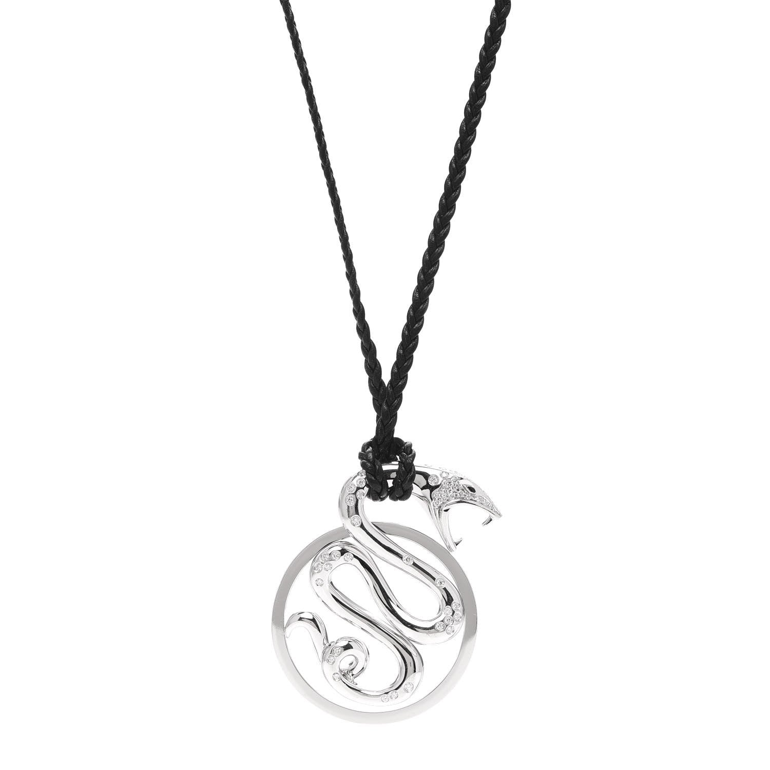 Boucheron 18K White Gold Diamond Snake Pendant Cord Necklace 1 of 4