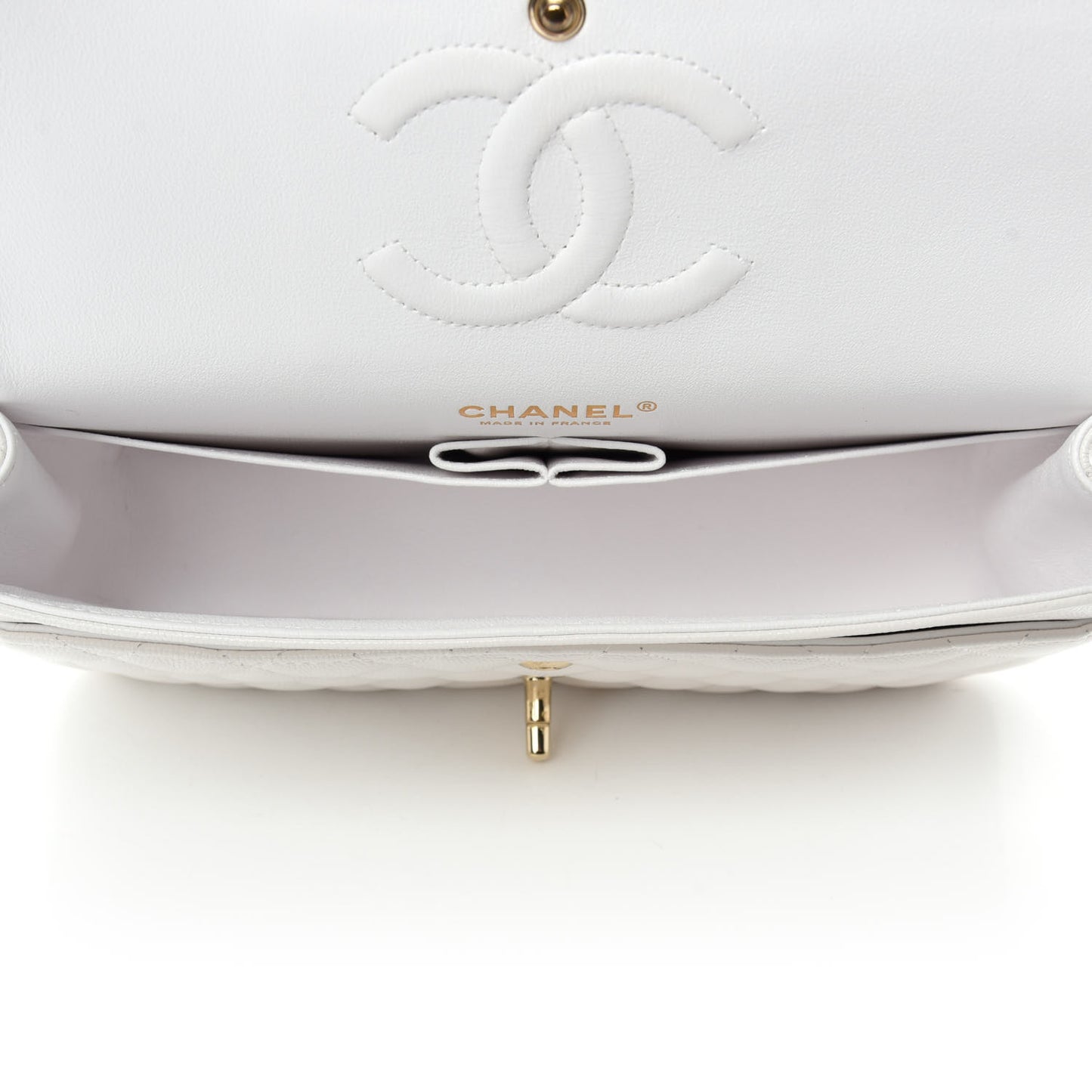 Caviar Quilted Medium Double Flap White