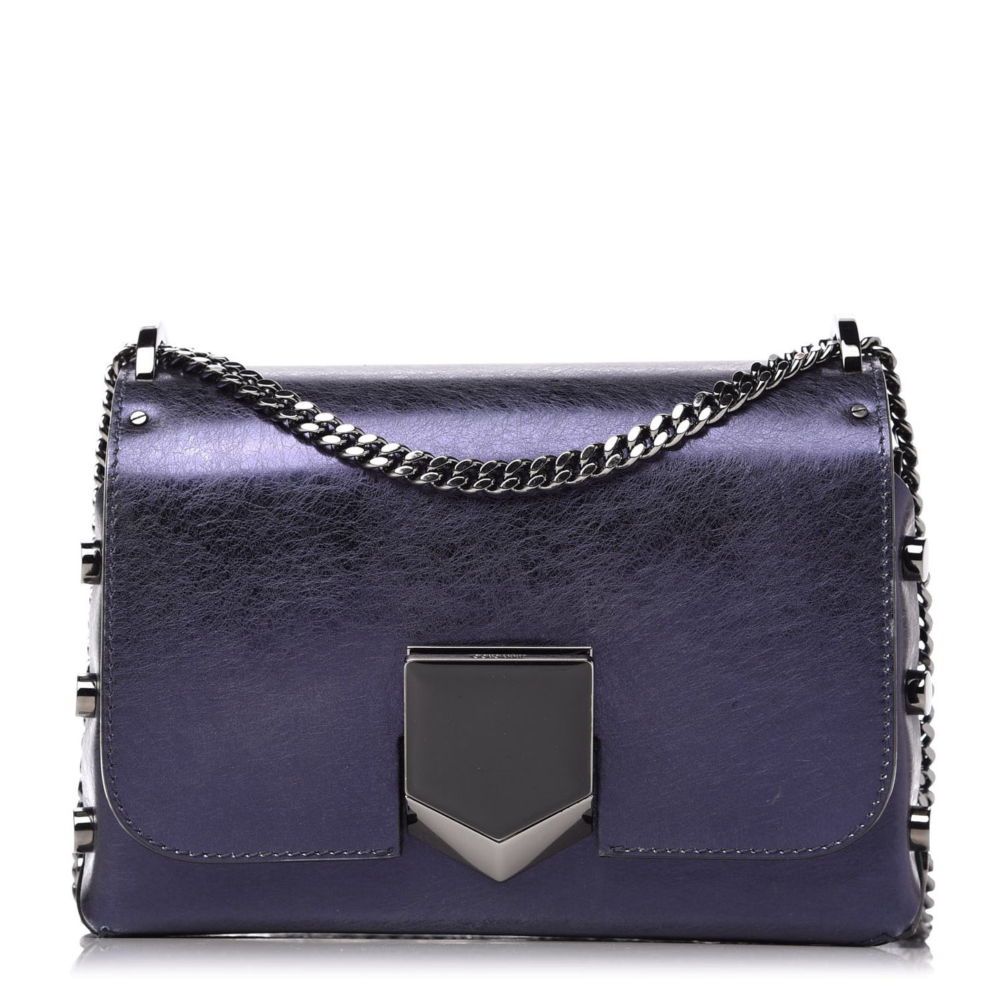 Metallic Calfskin Lockett Petite Shoulder Bag Purple