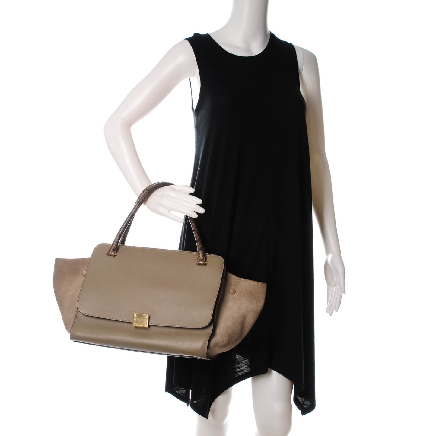 Smooth Calfskin and Suede Double Zip Trapeze Sand