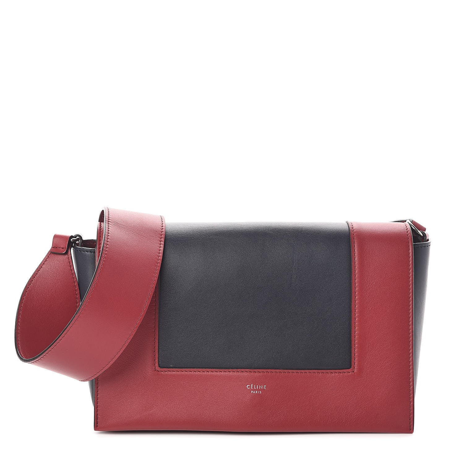Celine Shiny Smooth Calfskin Medium Frame Shoulder Bag Red Navy 1 of 10