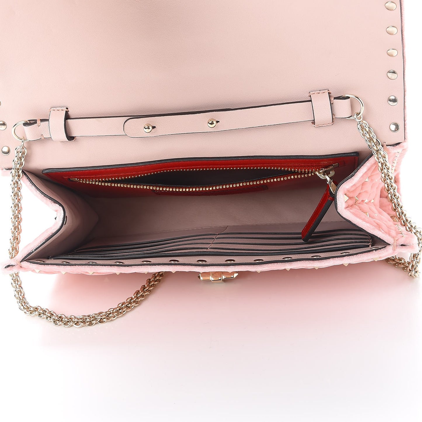 Velvet Rockstud Spike Wallet on Chain Water Rose