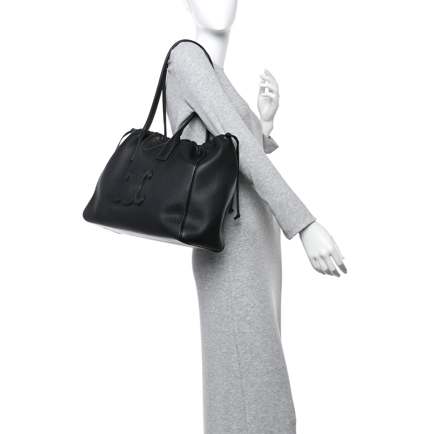 Celine Calfskin Cuir Triomphe Cabas Drawstring Black 2 of 9