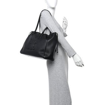 Celine Calfskin Cuir Triomphe Cabas Drawstring Black 2 of 9