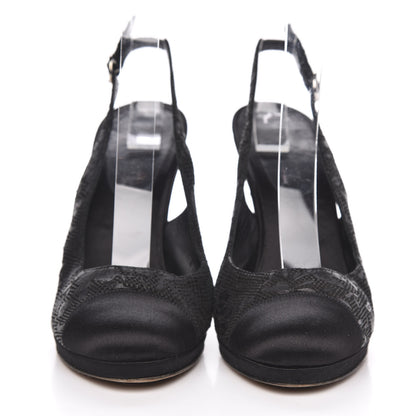 Chanel Lace Cap Toe CC Slingback Pumps 40 Black 2 of 10