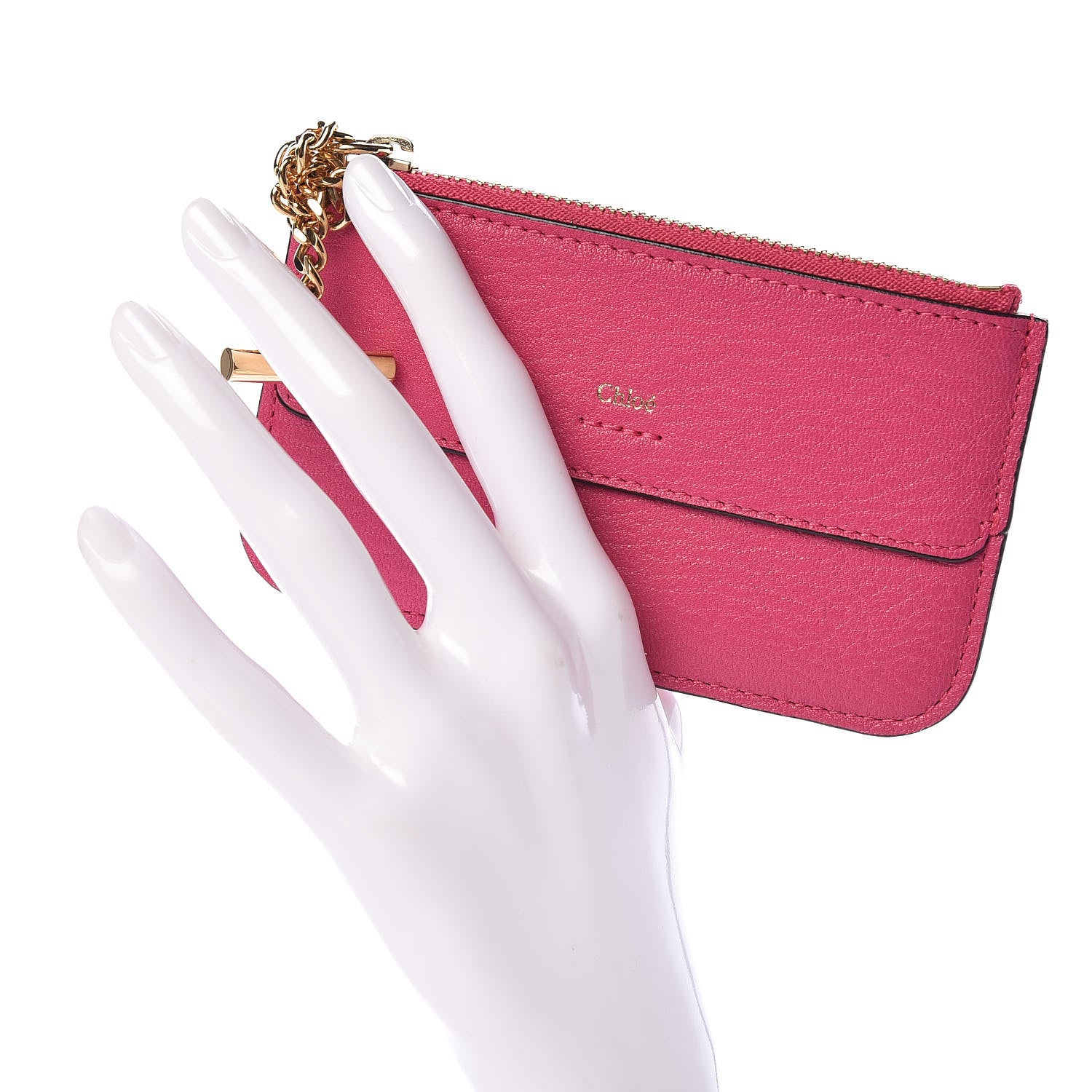 Chloe Grained Calfskin Drew Card Holder Fuchsia Rose 2 of 6