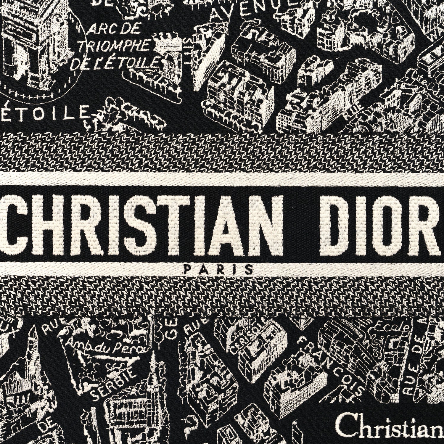 Christian Dior Canvas Embroidered Medium Plan De Paris Book Tote Black White 8 of 10