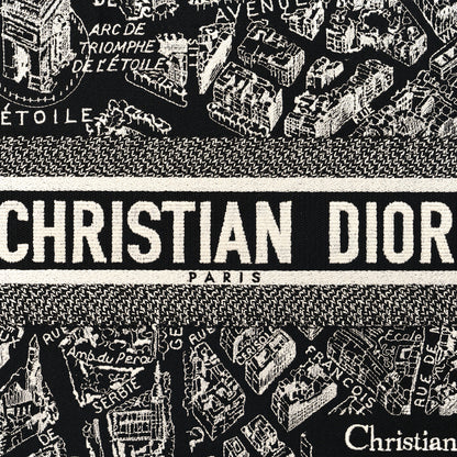 Christian Dior Canvas Embroidered Medium Plan De Paris Book Tote Black White 8 of 10