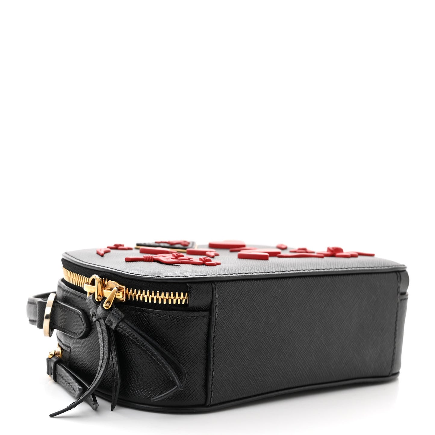 Saffiano Lux Heart & Flower Odette Crossbody Black Red