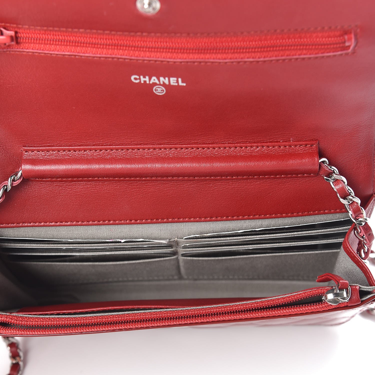 Chanel Patent Quilted Brilliant Wallet On Chain WOC Red 5 of 10