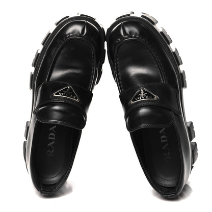 Prada Spazzolato Triangle Logo Monolith Pointy 55mm Loafers 38.5 Black 2 of 9
