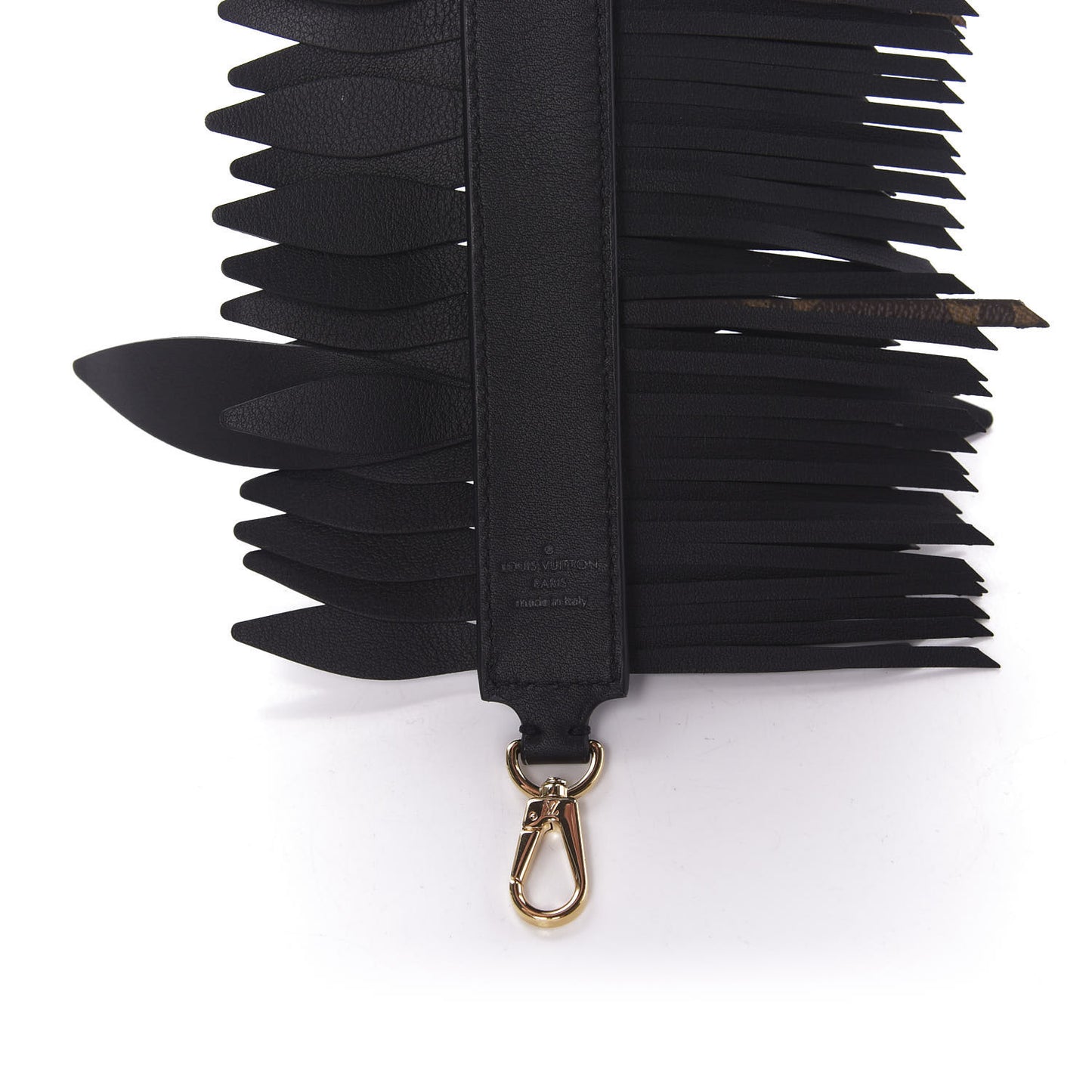 Reverse Monogram Fringes Bandouliere Shoulder Strap PM Black