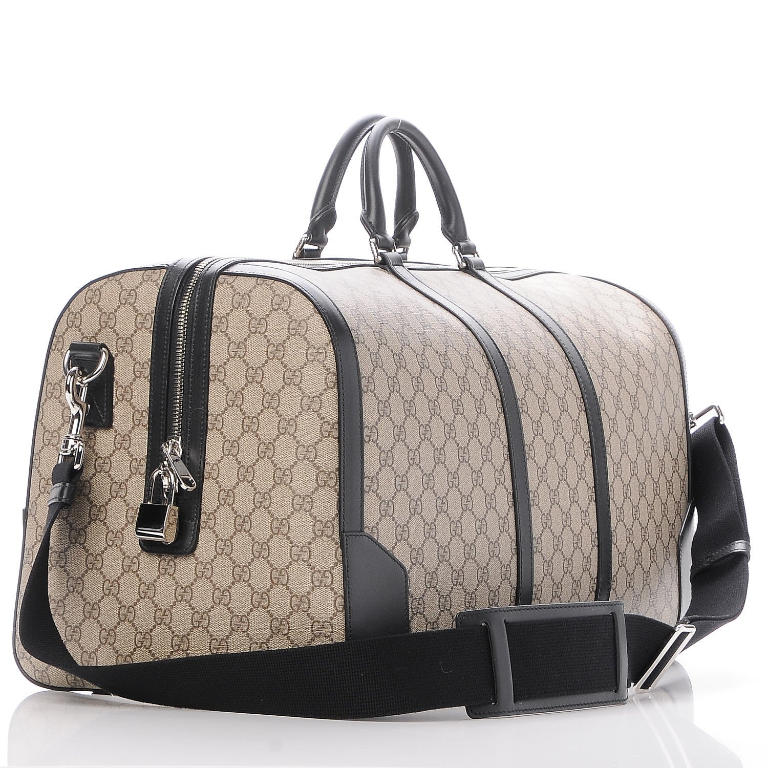 Gucci GG Supreme Monogram Selleria Calfskin Large Duffle Beige Ebony Black 3 of 7