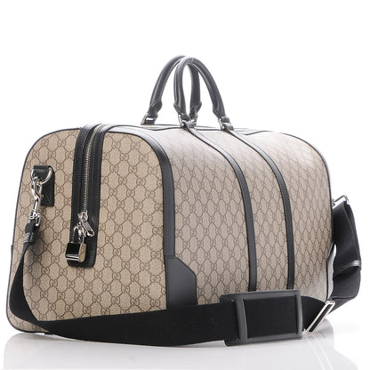 Gucci GG Supreme Monogram Selleria Calfskin Large Duffle Beige Ebony Black 3 of 7