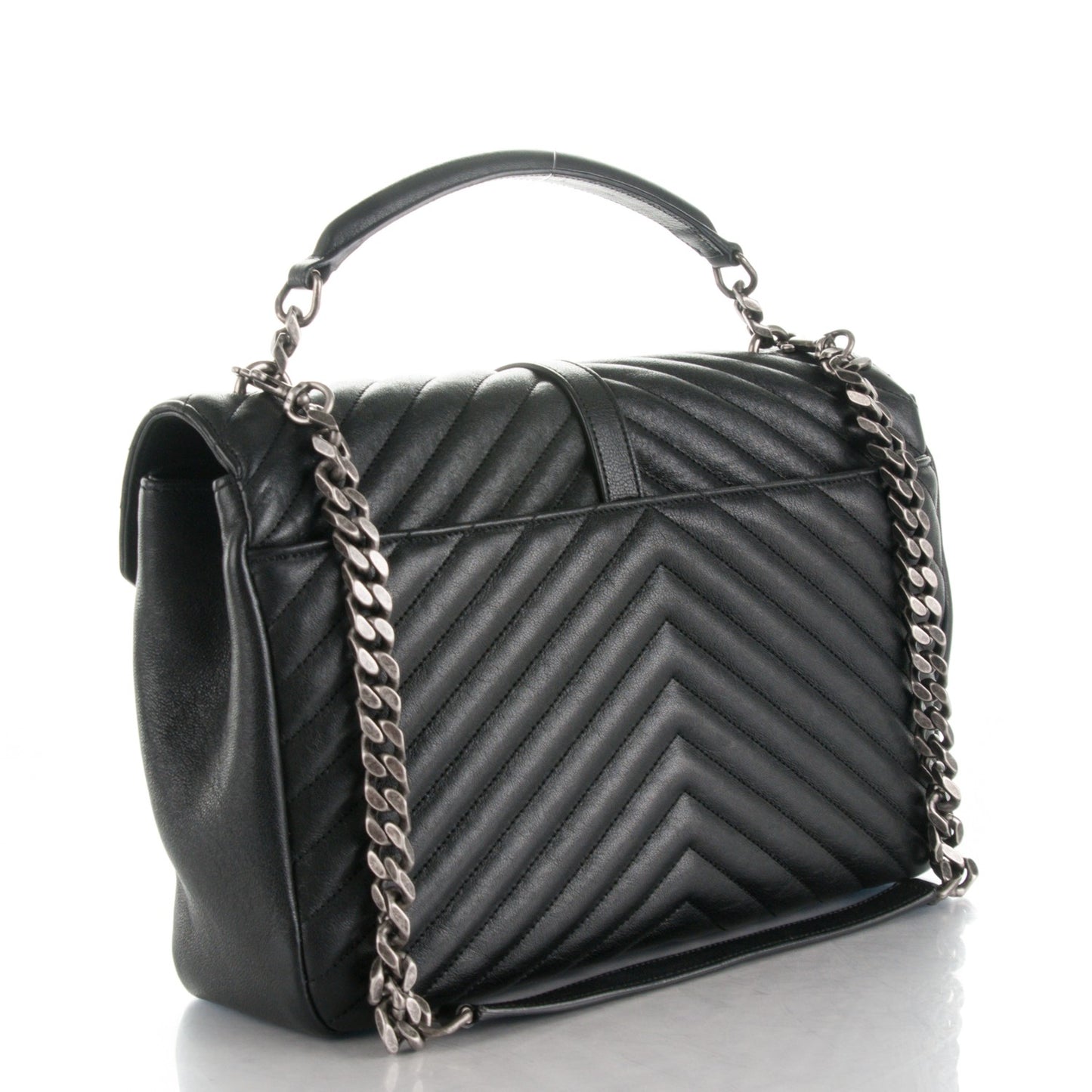 Sheepskin Matelasse Chevron Monogram Large College Satchel Black
