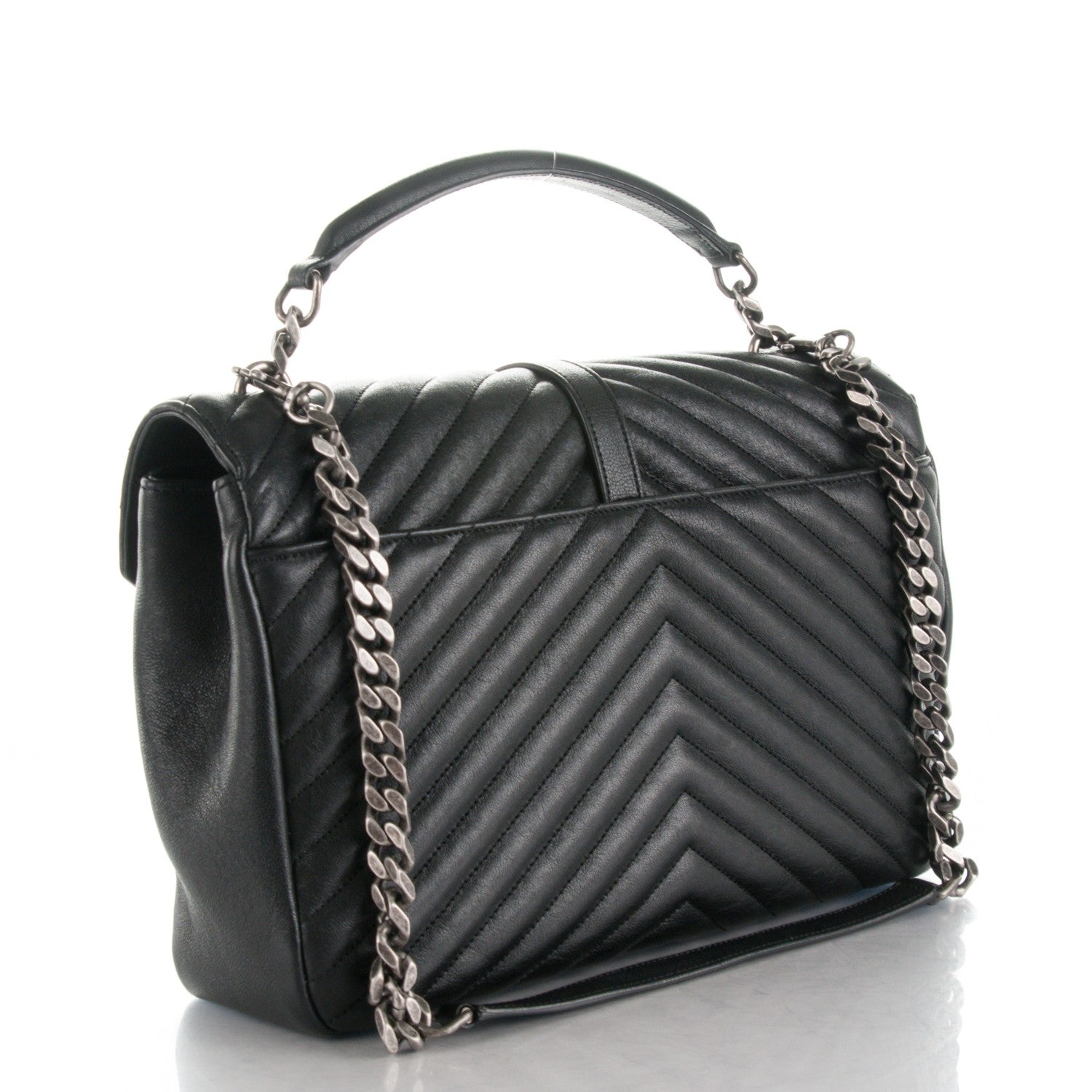 Saint Laurent Sheepskin Matelasse Chevron Monogram Large College Satchel Black 3 of 8