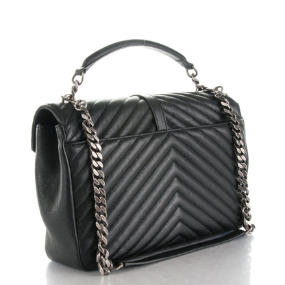 Saint Laurent Sheepskin Matelasse Chevron Monogram Large College Satchel Black 3 of 8