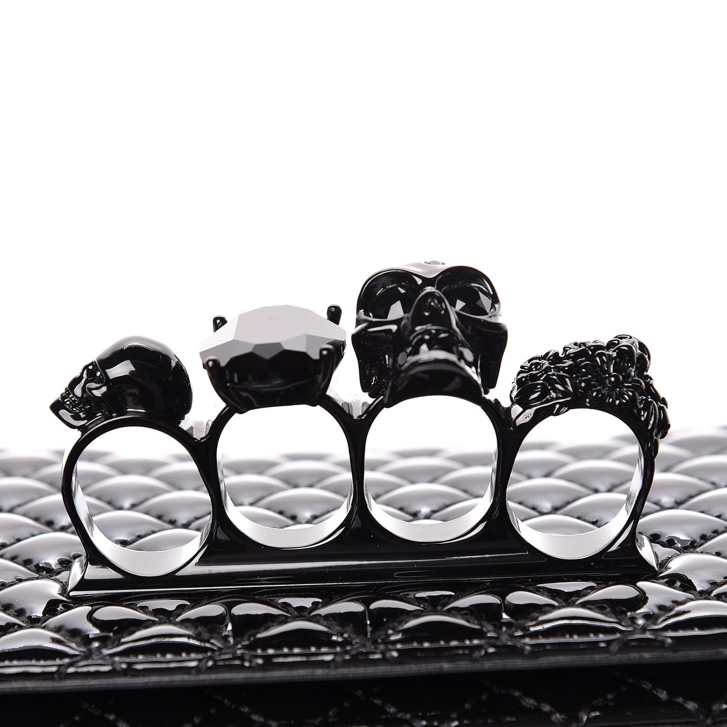 Alexander McQueen Patent Quilted Small Jeweled Knuckle Satchel Black 10 of 11